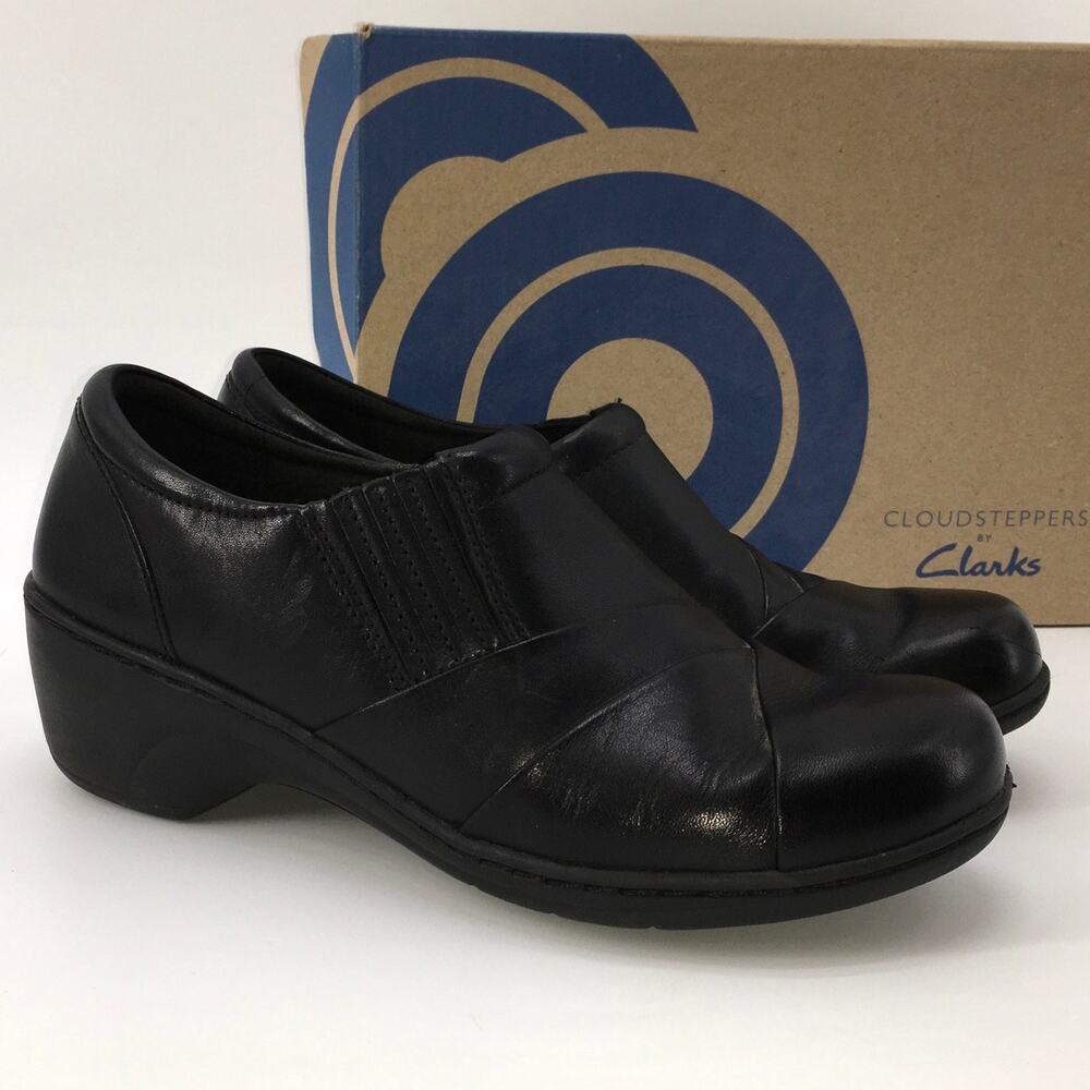Clarks Channing Essa Black Leather Shoes Womens 7.5 Classic Timeless Office